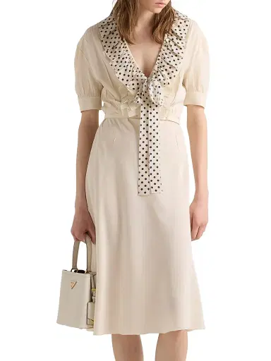 Prada Women's Embroidered Marocain Dress - Beige Khaki | Thumbnail 2 Prada Women's Embroidered Marocain Dress - Beige Khaki | Thumbnail 2