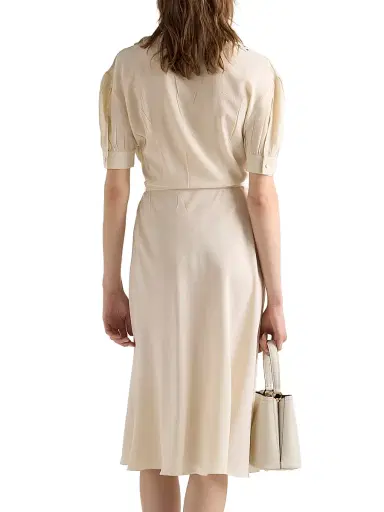 Prada Women's Embroidered Marocain Dress - Beige Khaki | Thumbnail 3 Prada Women's Embroidered Marocain Dress - Beige Khaki | Thumbnail 3