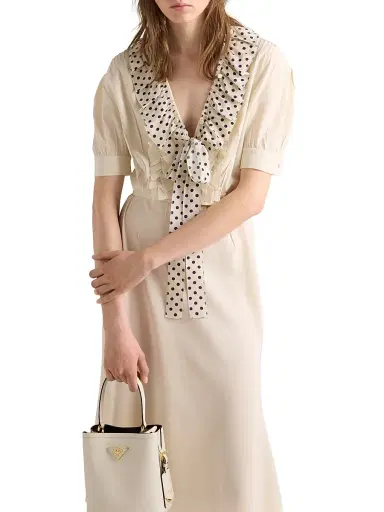 Prada Women's Embroidered Marocain Dress - Beige Khaki | Thumbnail 4 Prada Women's Embroidered Marocain Dress - Beige Khaki | Thumbnail 4