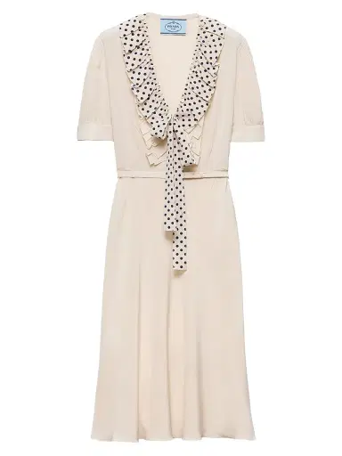 Prada Women's Embroidered Marocain Dress - Beige Khaki | Thumbnail 1 Prada Women's Embroidered Marocain Dress - Beige Khaki | Thumbnail 1