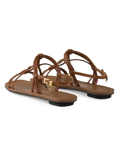 Prada Women's Flat Leather Sandals - Brown | Thumbnail 3 Prada Women's Flat Leather Sandals - Brown | Thumbnail 3