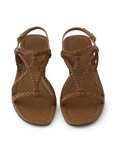 Prada Women's Flat Leather Sandals - Brown | Thumbnail 4 Prada Women's Flat Leather Sandals - Brown | Thumbnail 4