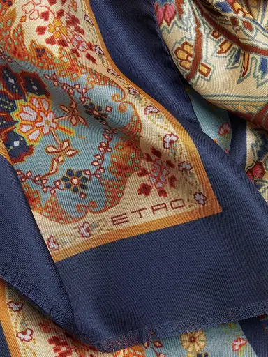 Etro Women's Printed Silk Scarf - Orange Azure | Thumbnail 3 Etro Women's Printed Silk Scarf - Orange Azure | Thumbnail 3