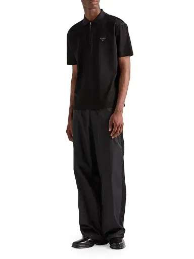 Prada Men's Piqué Polo Shirt with Re-Nylon Details - Black | Thumbnail 6 Prada Men's Piqué Polo Shirt with Re-Nylon Details - Black | Thumbnail 6