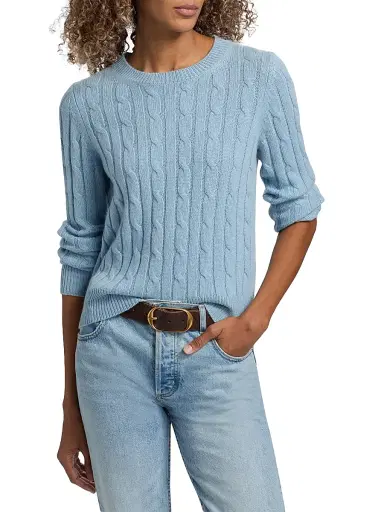 Nili Lotan Women's Silvie Cable-Knit Cashmere Sweater - Cambridge Blue | Thumbnail 3 Nili Lotan Women's Silvie Cable-Knit Cashmere Sweater - Cambridge Blue | Thumbnail 3