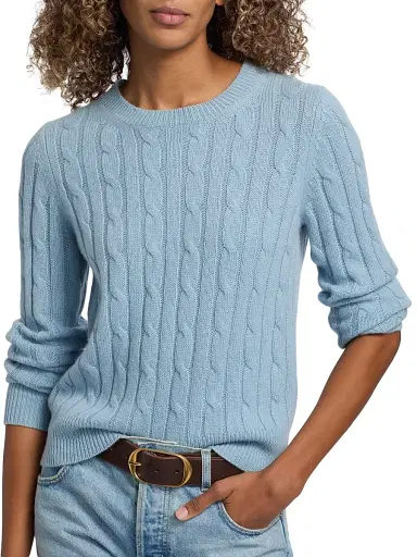 Nili Lotan Women's Silvie Cable-Knit Cashmere Sweater - Cambridge Blue | Thumbnail 6 Nili Lotan Women's Silvie Cable-Knit Cashmere Sweater - Cambridge Blue | Thumbnail 6