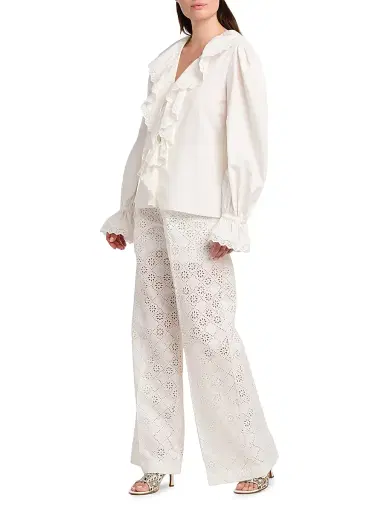 Alberta Ferretti Women's Broderie Anglaise High-Rise Straight-Leg Pants | Thumbnail 2 Alberta Ferretti Women's Broderie Anglaise High-Rise Straight-Leg Pants | Thumbnail 2