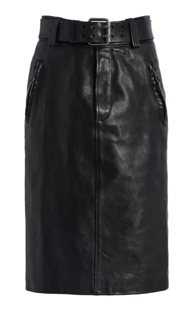 Saint Laurent Belted High-Rise Leather Midi Skirt | Thumbnail 1 Saint Laurent Belted High-Rise Leather Midi Skirt | Thumbnail 1