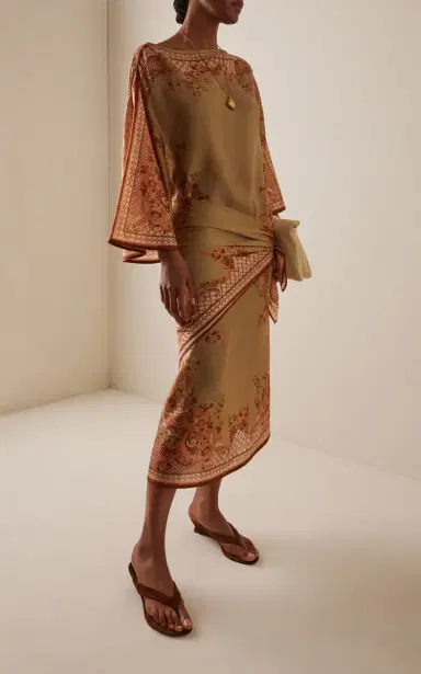 Zimmermann Aster Scarf-Detailed Silk Midi Dress | Thumbnail 2 Zimmermann Aster Scarf-Detailed Silk Midi Dress | Thumbnail 2