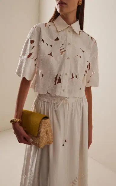 Zimmermann Mahon Embroidered Cotton Cropped Shirt | Thumbnail 2 Zimmermann Mahon Embroidered Cotton Cropped Shirt | Thumbnail 2