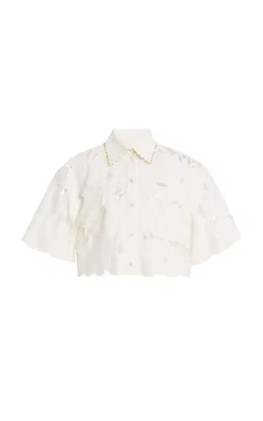 Zimmermann Mahon Embroidered Cotton Cropped Shirt | Thumbnail 1 Zimmermann Mahon Embroidered Cotton Cropped Shirt | Thumbnail 1