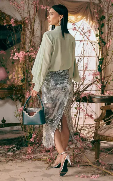 La Fuori Mint Secret Spell Tie-Neck Silk Crepe Top | Thumbnail 3 La Fuori Mint Secret Spell Tie-Neck Silk Crepe Top | Thumbnail 3