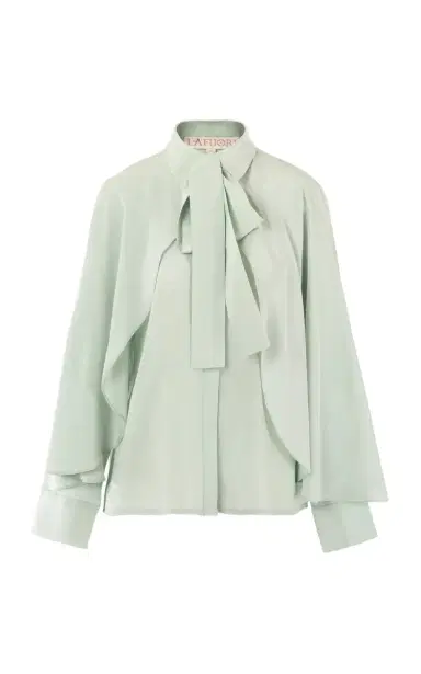 La Fuori Mint Secret Spell Tie-Neck Silk Crepe Top | Thumbnail 1 La Fuori Mint Secret Spell Tie-Neck Silk Crepe Top | Thumbnail 1
