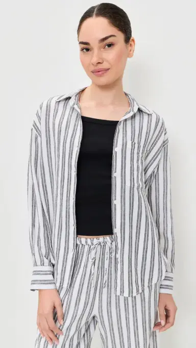 Z Supply Perfect tripe Button Up Shirt White | Thumbnail 2 Z Supply Perfect tripe Button Up Shirt White | Thumbnail 2