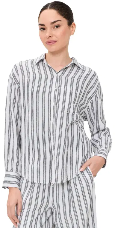 Z Supply Perfect tripe Button Up Shirt White | Thumbnail 1 Z Supply Perfect tripe Button Up Shirt White | Thumbnail 1