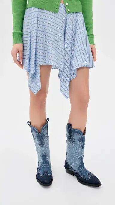 GANNI Mid Shaft Embroidered Denim Western Boots Mid Blue Vintage | Thumbnail 3 GANNI Mid Shaft Embroidered Denim Western Boots Mid Blue Vintage | Thumbnail 3