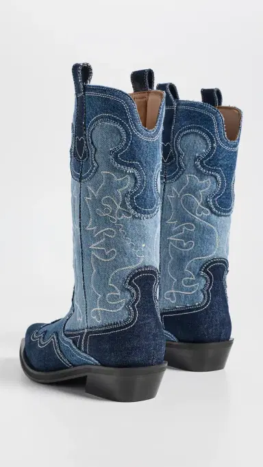 GANNI Mid Shaft Embroidered Denim Western Boots Mid Blue Vintage | Thumbnail 4 GANNI Mid Shaft Embroidered Denim Western Boots Mid Blue Vintage | Thumbnail 4