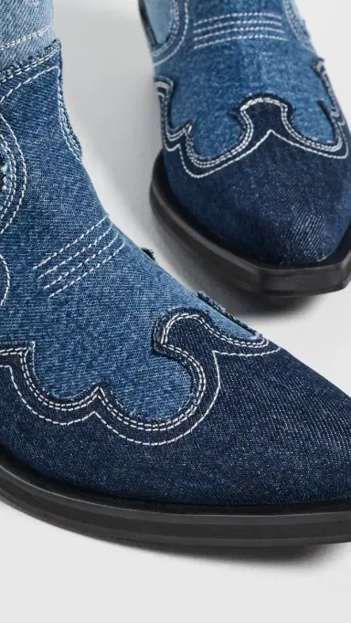 GANNI Mid Shaft Embroidered Denim Western Boots Mid Blue Vintage | Thumbnail 6 GANNI Mid Shaft Embroidered Denim Western Boots Mid Blue Vintage | Thumbnail 6