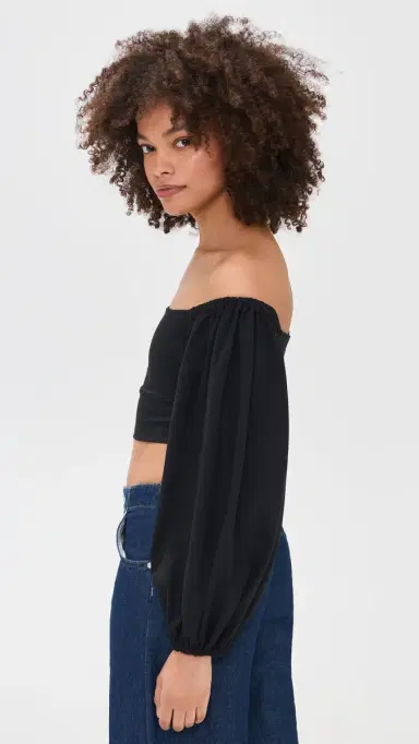 susana monaco Off Shoulder Puff Top Black | Thumbnail 4 susana monaco Off Shoulder Puff Top Black | Thumbnail 4