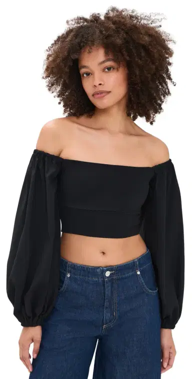 susana monaco Off Shoulder Puff Top Black | Thumbnail 1 susana monaco Off Shoulder Puff Top Black | Thumbnail 1