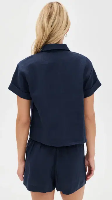 perfectwhitetee Tabitha inen Button Down Collared Tee Navy | Thumbnail 3 perfectwhitetee Tabitha inen Button Down Collared Tee Navy | Thumbnail 3