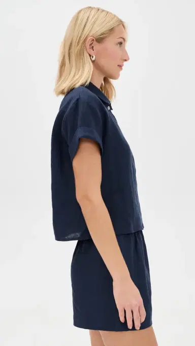 perfectwhitetee Tabitha inen Button Down Collared Tee Navy | Thumbnail 4 perfectwhitetee Tabitha inen Button Down Collared Tee Navy | Thumbnail 4