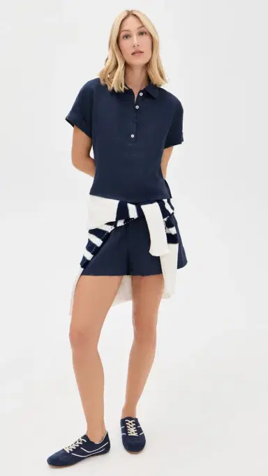 perfectwhitetee Tabitha inen Button Down Collared Tee Navy | Thumbnail 5 perfectwhitetee Tabitha inen Button Down Collared Tee Navy | Thumbnail 5