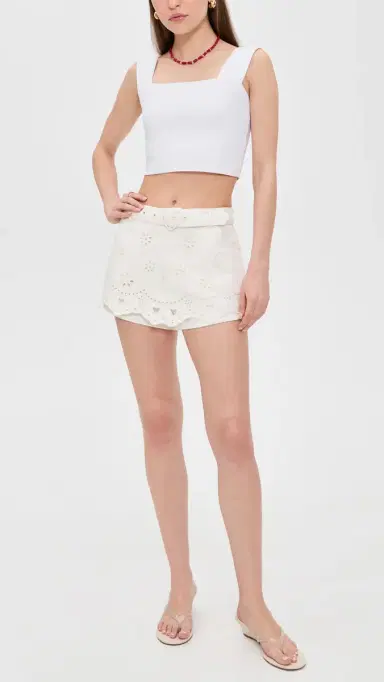 For Love & Lemons Heart Eyelet Denim Skort White | Thumbnail 5 For Love & Lemons Heart Eyelet Denim Skort White | Thumbnail 5