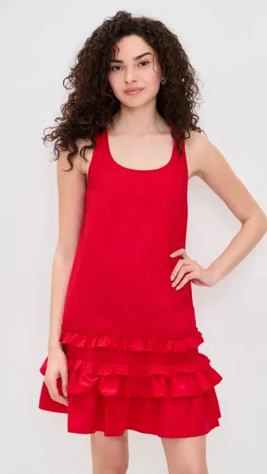 Ganni U Neck Mini Dress Poppy Red | Thumbnail 2 Ganni U Neck Mini Dress Poppy Red | Thumbnail 2