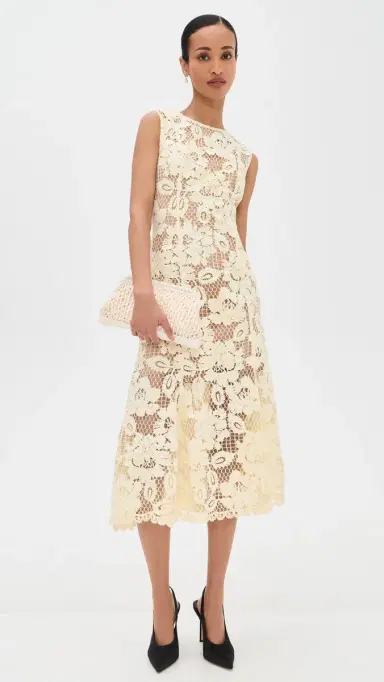 Self-Portrait Lace Midi Dress Yellow | Thumbnail 5 Self-Portrait Lace Midi Dress Yellow | Thumbnail 5