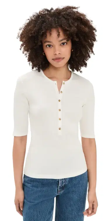 Vince Rib Elbow Sleeve Henley Tee | Thumbnail 1 Vince Rib Elbow Sleeve Henley Tee | Thumbnail 1