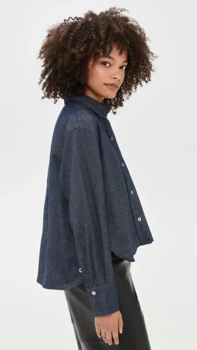 Vince Cropped Long leeve hirt Indigo | Thumbnail 4 Vince Cropped Long leeve hirt Indigo | Thumbnail 4