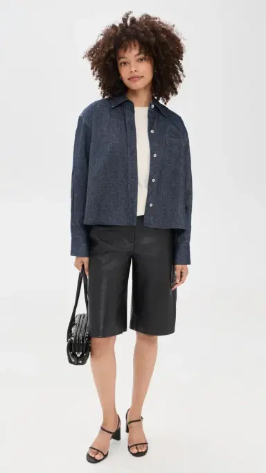 Vince Cropped Long leeve hirt Indigo | Thumbnail 5 Vince Cropped Long leeve hirt Indigo | Thumbnail 5