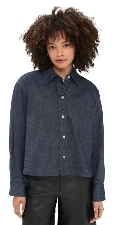 Vince Cropped Long leeve hirt Indigo | Thumbnail 1 Vince Cropped Long leeve hirt Indigo | Thumbnail 1