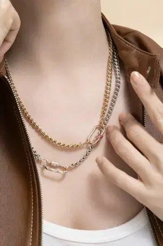 Marla Aaron Rolling Curb Necklace - Silver Yellow Gold - 20in | Thumbnail 2 Marla Aaron Rolling Curb Necklace - Silver Yellow Gold - 20in | Thumbnail 2