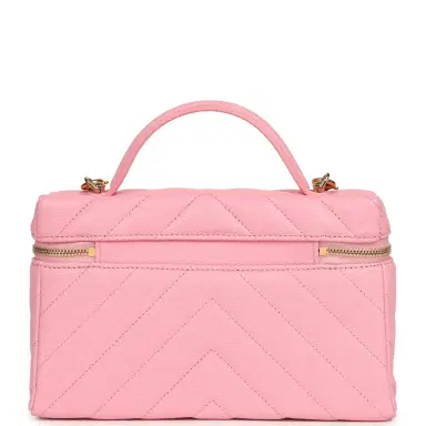 Chanel Chanel Chevron Top Handle Long Vanity Case with Chain Pink Shiny Caviar Gold Hardware | Thumbnail 4 Chanel Chanel Chevron Top Handle Long Vanity Case with Chain Pink Shiny Caviar Gold Hardware | Thumbnail 4