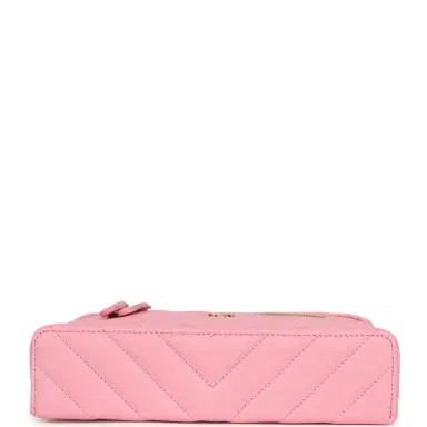 Chanel Chanel Chevron Top Handle Long Vanity Case with Chain Pink Shiny Caviar Gold Hardware | Thumbnail 6 Chanel Chanel Chevron Top Handle Long Vanity Case with Chain Pink Shiny Caviar Gold Hardware | Thumbnail 6