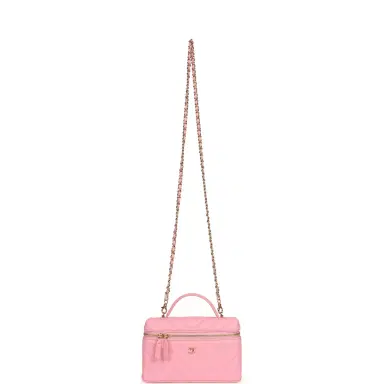 Chanel Chanel Chevron Top Handle Long Vanity Case with Chain Pink Shiny Caviar Gold Hardware | Thumbnail 7 Chanel Chanel Chevron Top Handle Long Vanity Case with Chain Pink Shiny Caviar Gold Hardware | Thumbnail 7