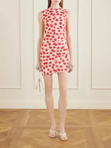 Stella McCartney Gathered Printed Mesh Mini Dress | Thumbnail 2 Stella McCartney Gathered Printed Mesh Mini Dress | Thumbnail 2