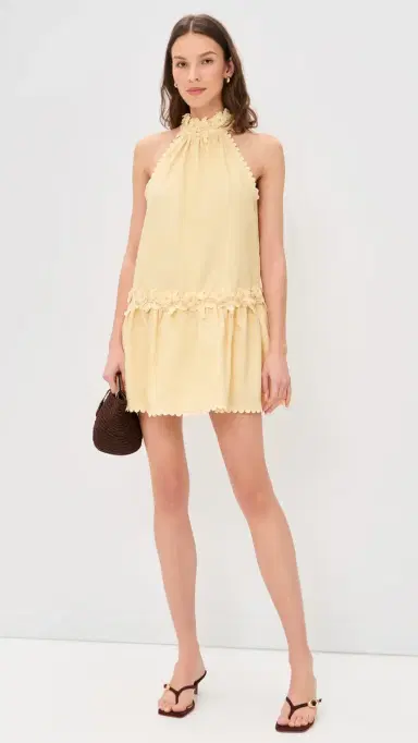 English Factory Halter Flower Detail Mini Dress Butter Yellow | Thumbnail 5 English Factory Halter Flower Detail Mini Dress Butter Yellow | Thumbnail 5