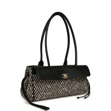 Chanel Chanel Small East West Shopping Tote Black Calfskin and Multi Tweed Gold Hardware | Thumbnail 2 Chanel Chanel Small East West Shopping Tote Black Calfskin and Multi Tweed Gold Hardware | Thumbnail 2