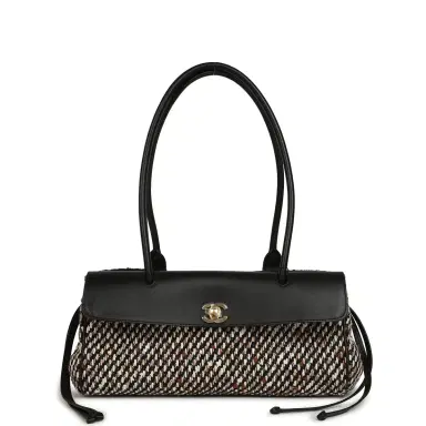 Chanel Chanel Small East West Shopping Tote Black Calfskin and Multi Tweed Gold Hardware | Thumbnail 1 Chanel Chanel Small East West Shopping Tote Black Calfskin and Multi Tweed Gold Hardware | Thumbnail 1