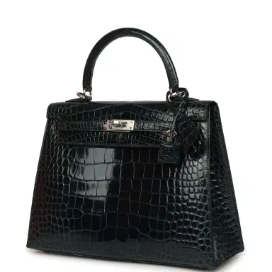 HERMÈS GERRY Hermes Kelly Sellier 25 Vert Rousseau Shiny Alligator Palladium Hardware | Thumbnail 3 HERMÈS GERRY Hermes Kelly Sellier 25 Vert Rousseau Shiny Alligator Palladium Hardware | Thumbnail 3