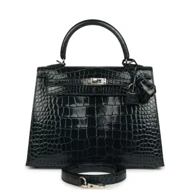 HERMÈS GERRY Hermes Kelly Sellier 25 Vert Rousseau Shiny Alligator Palladium Hardware | Thumbnail 1 HERMÈS GERRY Hermes Kelly Sellier 25 Vert Rousseau Shiny Alligator Palladium Hardware | Thumbnail 1