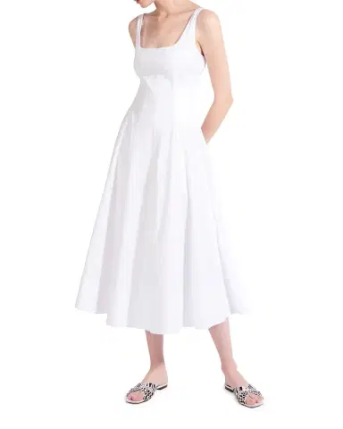 Staud Wells Square-Neck Corset Midi Dress | Thumbnail 2 Staud Wells Square-Neck Corset Midi Dress | Thumbnail 2