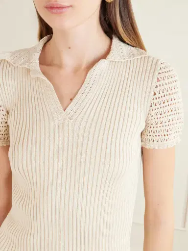 Magda Butrym Crochet-trimmed Ribbed Cotton Polo Shirt | Thumbnail 4 Magda Butrym Crochet-trimmed Ribbed Cotton Polo Shirt | Thumbnail 4