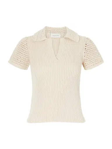 Magda Butrym Crochet-trimmed Ribbed Cotton Polo Shirt | Thumbnail 1 Magda Butrym Crochet-trimmed Ribbed Cotton Polo Shirt | Thumbnail 1
