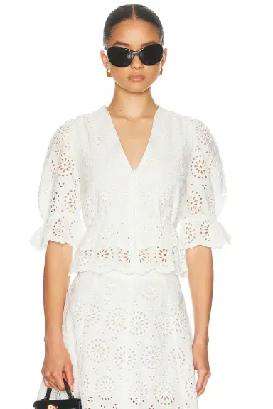 FRAME The Deco Eyelet Tiered Blouse | Thumbnail 1 FRAME The Deco Eyelet Tiered Blouse | Thumbnail 1