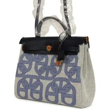 HERMÈS Hermes Herbag Zip PM 31 "Circuit 24" Bleu Royal, Ecru Toile H Canvas and Bleu Indigo Vache Hunter Leather Gold Hardware | Thumbnail 4 HERMÈS Hermes Herbag Zip PM 31 "Circuit 24" Bleu Royal, Ecru Toile H Canvas and Bleu Indigo Vache Hunter Leather Gold Hardware | Thumbnail 4
