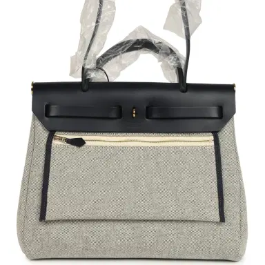 HERMÈS Hermes Herbag Zip PM 31 "Circuit 24" Bleu Royal, Ecru Toile H Canvas and Bleu Indigo Vache Hunter Leather Gold Hardware | Thumbnail 5 HERMÈS Hermes Herbag Zip PM 31 "Circuit 24" Bleu Royal, Ecru Toile H Canvas and Bleu Indigo Vache Hunter Leather Gold Hardware | Thumbnail 5